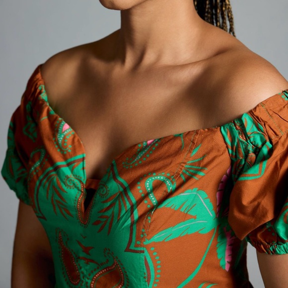 NWT Anthropologie Maeve Puff Sleeve Sweetheart Dress 6 P Petite Green - Picture 4 of 9